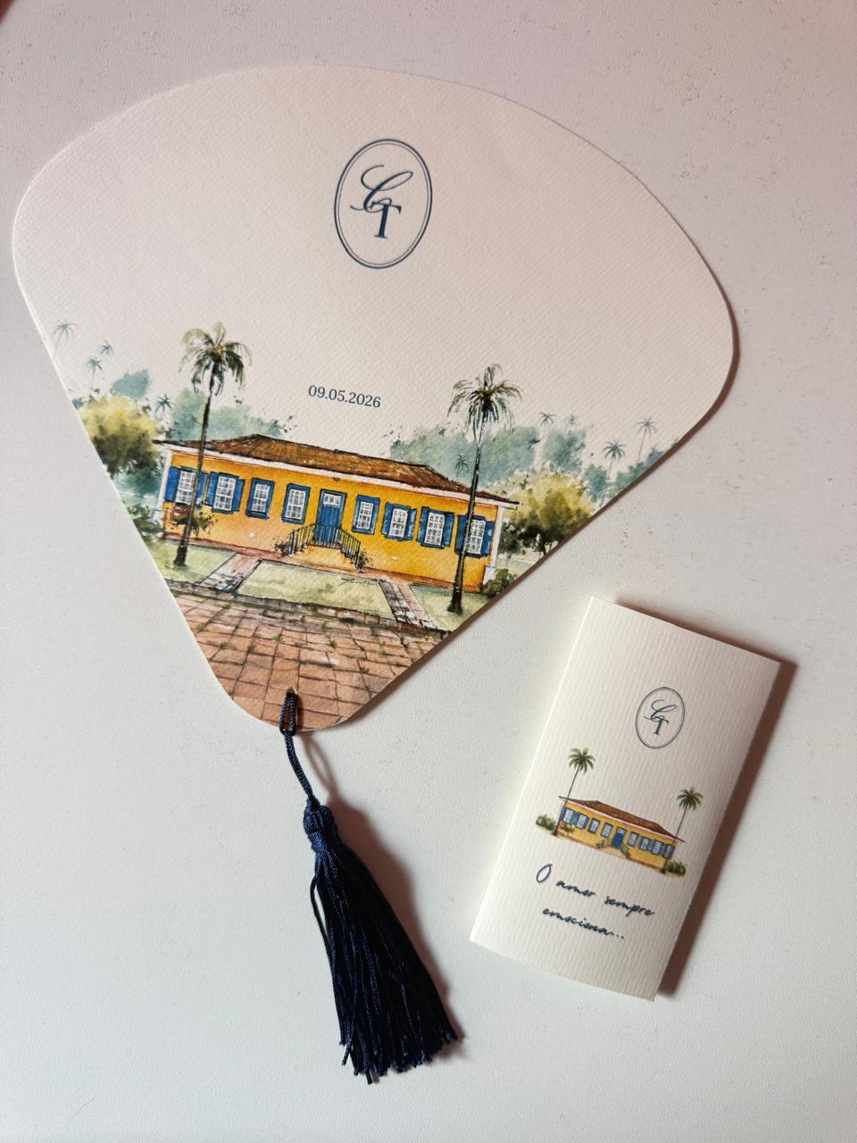 Papelaria ilustrada para casamento com menu e lembrança